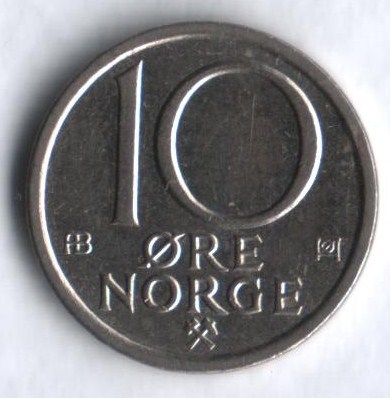 Монета 10 эре. 1974г. Норвегия. (F)