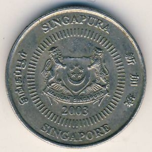 Монета 10 центов. 2003г. Сингапур. Жасмин. (F)