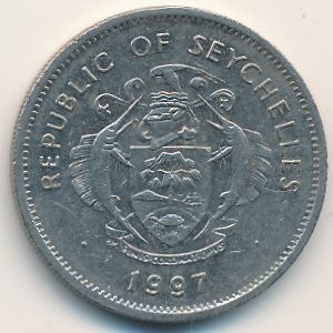 Монета 1 рупия. 1997г. Сейшелы. Тритонов рог. (F)