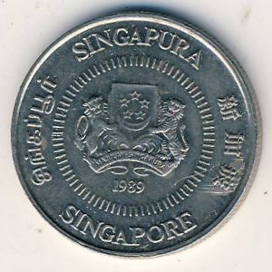 Монета 10 центов. 1989г. Сингапур. Жасмин. (F)