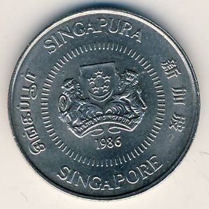 Монета 10 центов. 1986г. Сингапур. Жасмин. (F)