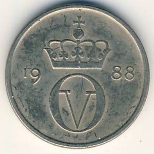 Монета 10 эре. 1988г. Норвегия. (F)