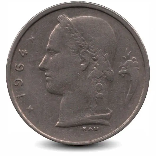 Монета 1 франк. 1964г. Бельгия. Надпись на голландском - 'BELGIË'. (F)