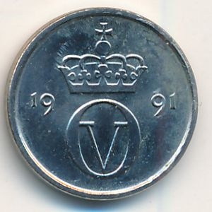 Монета 10 эре. 1991г. Норвегия. (F)