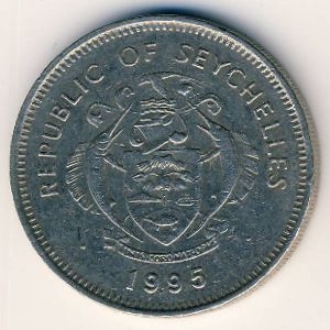 Монета 1 рупия. 1995г. Сейшелы. Тритонов рог. (F)
