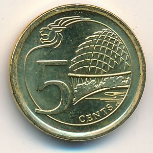 Монета 5 центов. 2014г. Сингапур. (F)