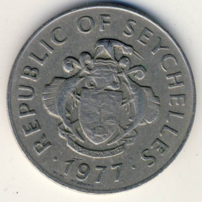 Монета 1 рупия. 1977г. Сейшелы. Тритонов рог. (F)