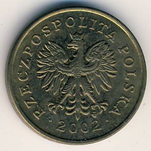 Монета 2 гроша. 2002г. Польша. Дубовые листья. (F)