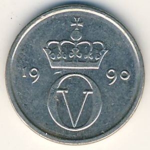 Монета 10 эре. 1990г. Норвегия. (F)