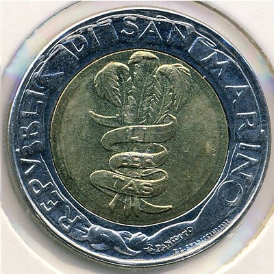 Монета 500 лир. 1995г. Сан-Марино. «50-летие F.A.O.». (UNC)