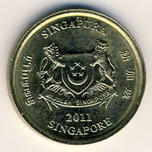 Монета 5 центов. 2011г. Сингапур. Монстера деликатесная. (F)
