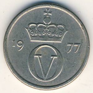 Монета 10 эре. 1977г. Норвегия. (F)