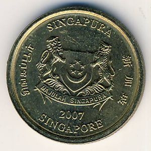 Монета 5 центов. 2007г. Сингапур. Монстера деликатесная. (F)
