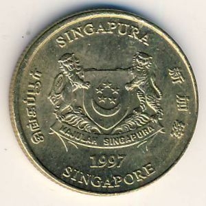 Монета 5 центов. 1997г. Сингапур. Монстера деликатесная. (F)