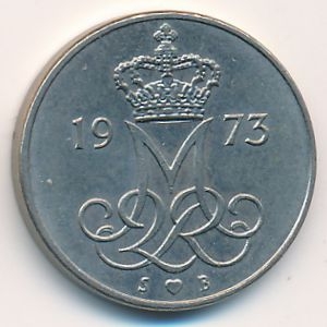Монета 10 эре. 1973г. Дания. S; В (F)