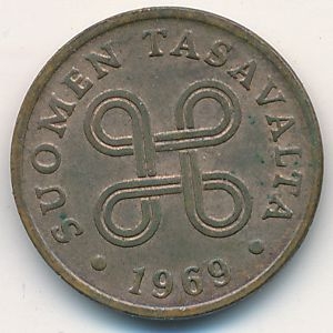 Монета 1 пенни. 1969г. Финляндия. (F)