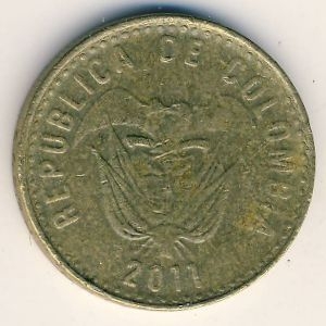 Монета 100 песо. 2011г. Колумбия. (F)
