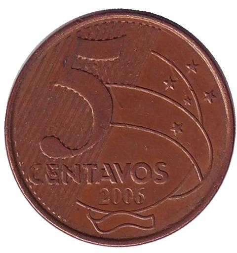 Монета 5 сентаво. 2006г. Бразилия. Тирадентис. (VF)