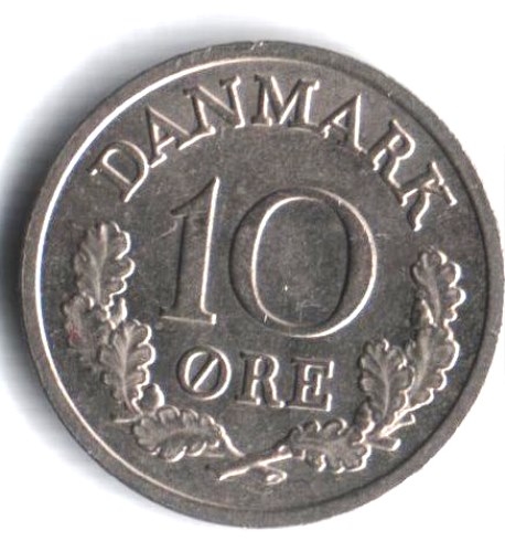 Монета 10 эре. 1970г. Дания. C;S (F)