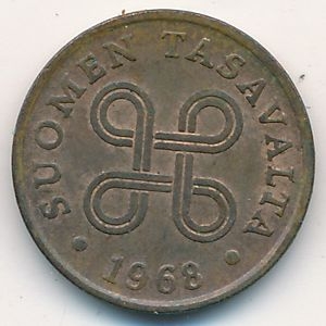 Монета 1 пенни. 1968г. Финляндия. (F)