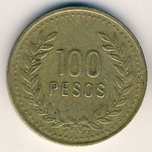 Монета 100 песо. 1994г. Колумбия. (F)