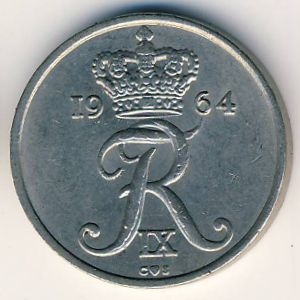 Монета 10 эре. 1964г. Дания. C;S (F)