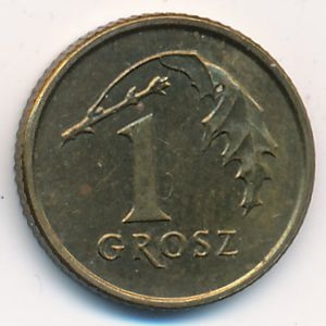 Монета 1 грош. 1995г. Польша. Дубовые листья. (F)