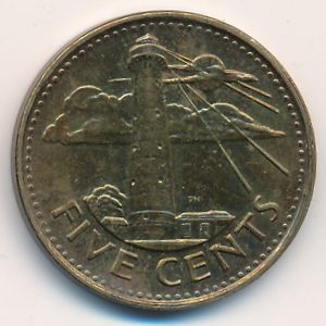 Монета 5 центов. 2009г. Барбадос. Маяк. (VF)