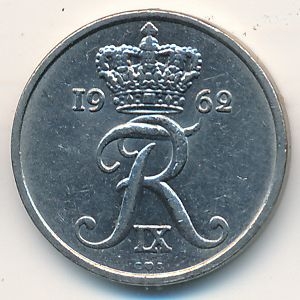 Монета 10 эре. 1962г. Дания. C;S (F)