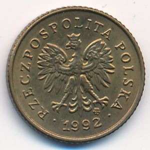 Монета 1 грош. 1992г. Польша. Дубовые листья. (F)