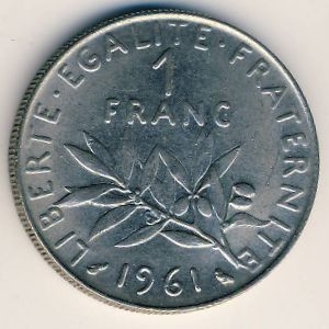 Монета 1 франк. 1961г. Франция. (F)