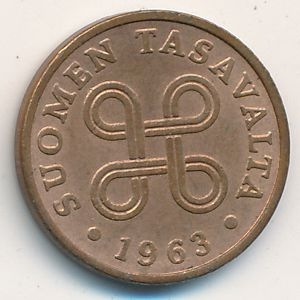 Монета 1 пенни. 1963г. Финляндия. (F)