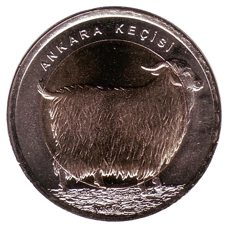 Монета 1 лира. 2015г. Турция. «Ангорская коза». (UNC)