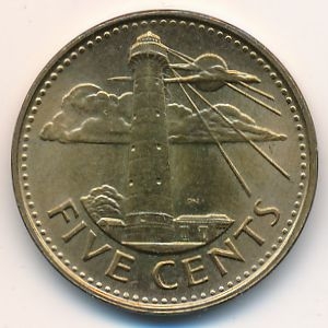 Монета 5 центов. 2014г. Барбадос. Маяк. (VF)