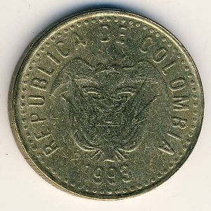 Монета 100 песо. 1993г. Колумбия. (F)