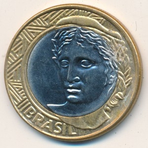 Монета 1 реал. 2004г. Бразилия. (VF)