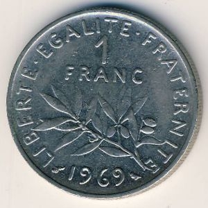 Монета 1 франк. 1969г. Франция. (F)