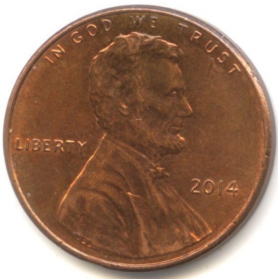 Монета 1 цент. США. 2014г. «Lincoln Cent» (ЩИТ). (UNC)