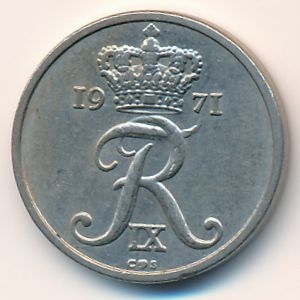 Монета 10 эре. 1971г. Дания. C;S (F)