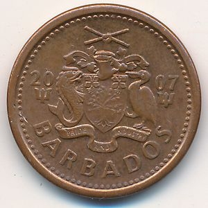 Монета 1 цент. 2007г. Барбадос. (F)