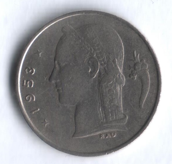 Монета 1 франк. 1953г. Бельгия. Надпись на голландском - 'BELGIË'. (F)