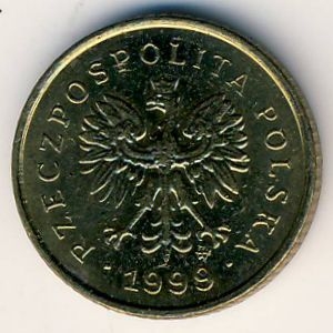 Монета 1 грош. 1999г. Польша. Дубовые листья. (F)