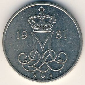 Монета 10 эре. 1981г. Дания. В;В (F)