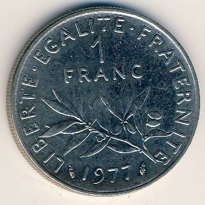 Монета 1 франк. 1977г. Франция. (F)
