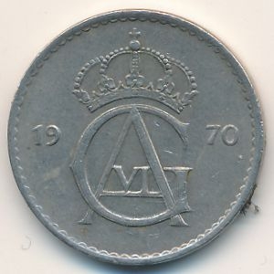 Монета 50 эре. 1970г. Швеция. (F)