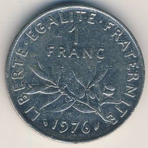 Монета 1 франк. 1976г. Франция. (F)