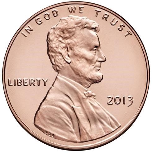 Монета 1 цент. США. 2013г. «Lincoln Cent» (ЩИТ). (UNC)