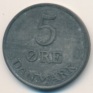 Монета 5 эре. 1960г. Дания. C.S. (F)