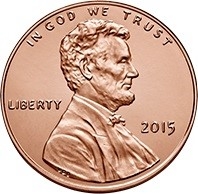 Монета 1 цент. США. 2015г. «Lincoln Cent» (ЩИТ). (UNC)