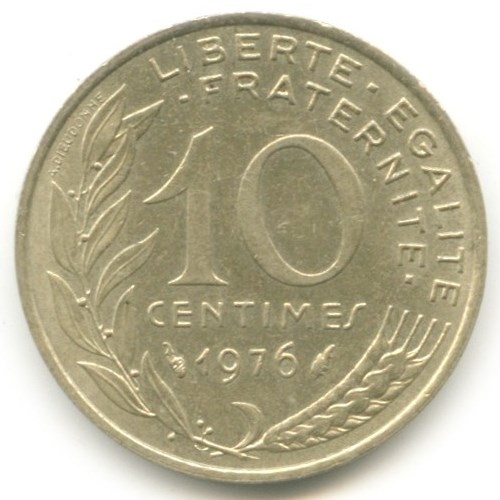 Монета 10 сантимов. 1976г. Франция. (F)
